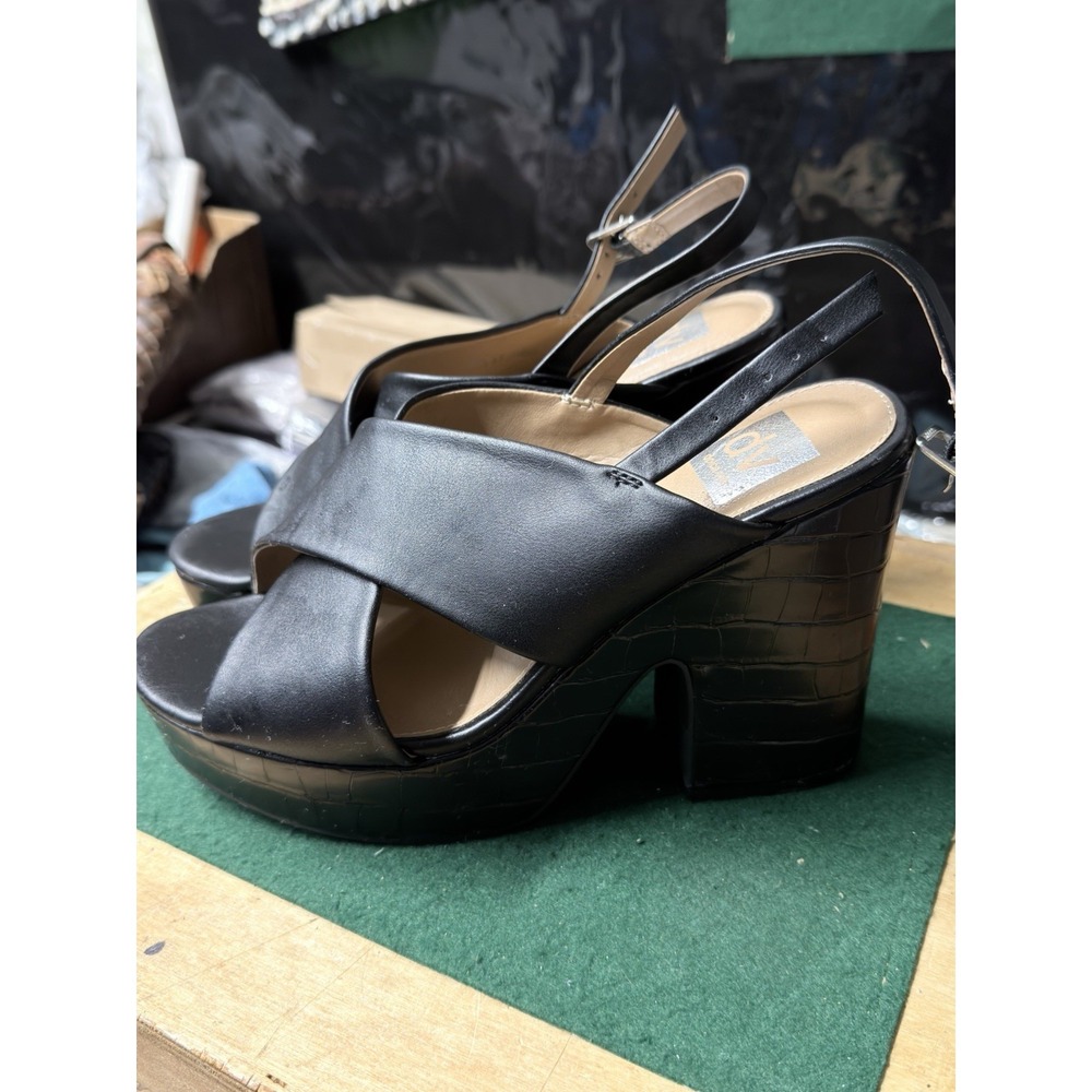 DV by Dolce Vita Black Croc-Textured Platform Slingback Sandals
